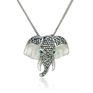 Buy Sterling Silver Marcasite Elephant Pendant with Emerald Accents, 18 by Amazon.com Collection