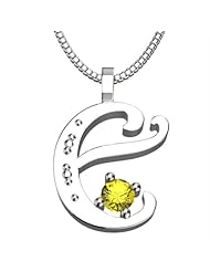 Sterling Silver Letter E - November Yellow Topaz Birthstone 18 Inch Necklace