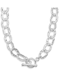 Hammered Oval Links Front Toggle Necklace in Sterling Silver