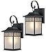 Twin Pack - Designers Impressions 73476 Textured Black Outdoor Patio/Porch Wall Mount Exterior Lighting Lantern Fixtures with Frosted Glass