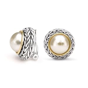 Bling Jewelry Two Tone Pearl Clip On Earrings Braided Bali Style