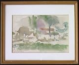 Palatino Hill Rome, 1950's Original Landscape Watercolor By Carmel Artist Victor Di Gesu - Framed Artwork