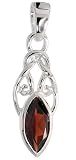 Sterling Silver Celtic Pendant, w/ Marquise Cut Natural Garnet Stone, 1 1/16" (27mm) tall