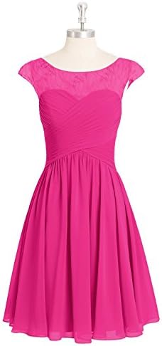 Knee-length A-line/illusion Neckline/chiffon Lace Fuchsia Bridesmaid Dresses
