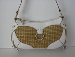 Authentic THE SAK "BRODIE II FAB" White & Khaki Leather & Rayon Woven Handbag