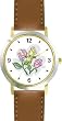 Pastel Pink and Yellow Rose Flowers - WATCHBUDDY&reg; DELUXE TWO-TONE THEME WATCH - Arabic Numbers - Brown Leather Strap-Children's Size-Small ( Boy's Size & Girl's Size )