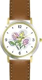 41BXi89TZpL. SL160  Pastel Pink and Yellow Rose Flowers   WATCHBUDDY® DELUXE TWO TONE THEME WATCH   Arabic Numbers   Brown Leather Strap Childrens Size Small