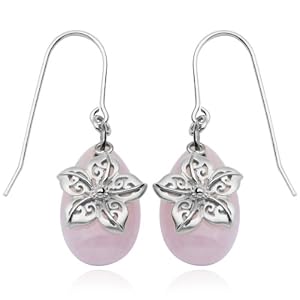 Click here to buy 18k Yellow Gold Overlay Sterling Silver Rose Quartz Flower Wire Earrings.