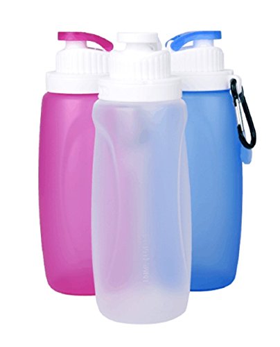 Bilik Kids 12 Ounce Collapsible Foldable Silicone Sports Water Bottle Camping Canteens - Clear