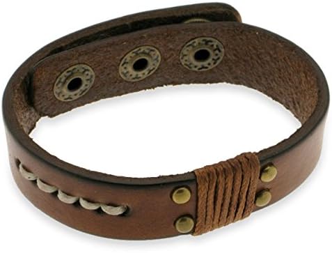 MC Italian Designs Leather Bracelet with Brushed Bronze Tone Metal Accents Brown