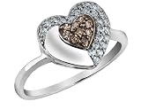 White and Champagne Diamond Heart Ring 1/4 Carat (ctw) in 10K White Gold