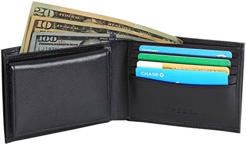 Men's High Quality 100% Full &amp; Top Grain Genuine Leather Slim Bifold Wallet - Anti Theft RFID Blocking security - Removable ID Window -Cash Credit Card Compatible - Wallets For men By Pessal / Black