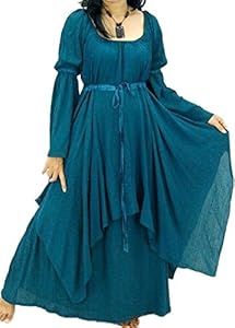Lotustraders Dress Peasant Layer Renaissance Teal One Size A219