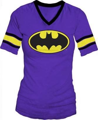  DC Comics Batman Hockey Juniors V-Neck Purple T-shirt Tee
