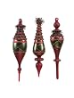 Pack of 6 Rustic Lodge Red and Green Glass Finial Christmas Ornaments 9"