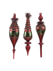 Pack of 6 Rustic Lodge Red and Green Glass Finial Christmas Ornaments 9"