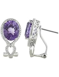 14K White Gold 6.8ct Purified Soul Diamond & Oval Amethyst Stud Earrings