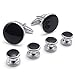 KONOV Men's Classic Round Tuxedo 2pcs Cufflinks and 4pcs Studs Set, Color Black Silver