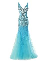 Sexy V-neck Tulle Mermaid Sequined Lace Evening Dress/Bridesmaid Dress/Prom Dress 