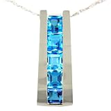 10k White 4 mm Square Blue Topaz Pendant