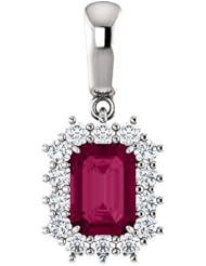 10K White Gold 7.00x5.00mm Emerald Cut Rhodolite Garnet and Diamond Pendant -- LIFETIME WARRANTY
