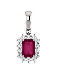 14K White Gold 7.00x5.00mm Emerald Cut Rhodolite Garnet and Diamond Pendant -- LIFETIME WARRANTY