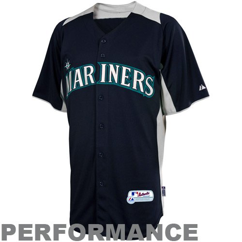 MLB Boys' Seattle Mariners Short Sleeve Authentic Button Front Cool Base Batting Practice Jersey (Pro Navy/Pro Scarlet, Large)
