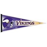 MINNESOTA VIKINGS OFFICIAL LOGO PENNANT BUTTON BUMPER STICKER SET