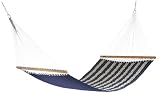Hatteras Hammocks SQCM80 Large Quilted Striped Linen Hammock, Navy Blue and Gray