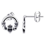 Cute 8mm Claddagh .925 Sterling Silver Stud Earrings with Post Back Finding