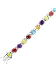 Multi Gemstone Sterling Silver Tennis Bracelet