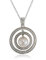 Sterling Silver 8-8.5mm Freshwater Cultured Pearl and Diamond Pendant Necklace, (0.05 cttw, G-H Color, I2-I3 Clarity), 18"