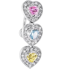 Top Mount Multi Jeweled HEART DROP Belly Ring