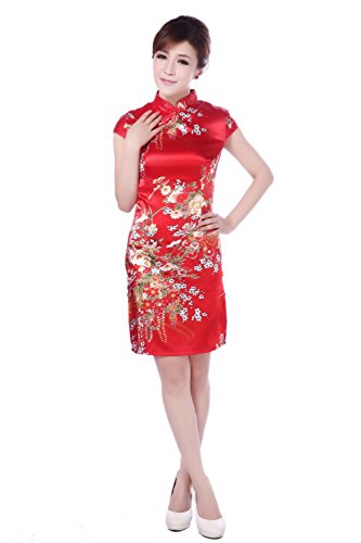 YueLian Women Chinese Party Cheongsam Short Qipao Dress Red