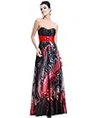 Ever Pretty Floral Printed Strapless Rhinestones Satin Ruffles