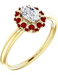 10K Yellow Gold Oval Cut Diamond and Ruby Flower Inspired Ring -- LIFETIME WARRANTY