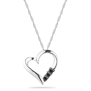 10k White Gold Black Diamond 3-Stone Heart Pendant (0.10 cttw, I-J Color, I2-I3 Clarity), 18