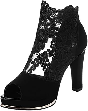 Kiwii Women Fashion Graceful Peep Toe Flower Mesh Suede Platform Party Wedding Pump Shoes(7.5 B(M) US, Black)