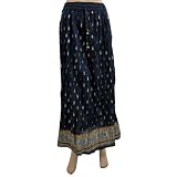 Crinkled Gypsy Skirts Cotton Dark Blue Block Printed Skrit for Womens 36"