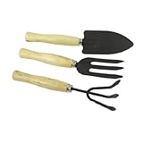 uxcell スコップ　レーキ 　フォーク　木製ハンドル　メタル製　植物用　花園ツール　ブラック　フォーク