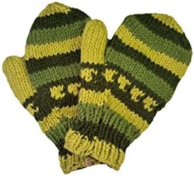 Earthy Greens Hand Knit 100% Wool Fleece Lined Mittens Nepal Fair Trade