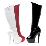 609-EMMA, 6 Pointed Stiletto Stretch Knee Boot With Zipper in Black, Red or White by Ellie Shoes