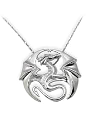 Draco Dragon Circle Sterling Silver Pendant Necklace