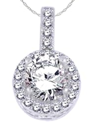 10k White Gold 1.0 cttw 0.80 ct Center Diamond Pendant Necklace, 18"