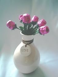 Pink Solid Milk Chocolate Sweetheart Roses Gift Vase (1/2 Doz)