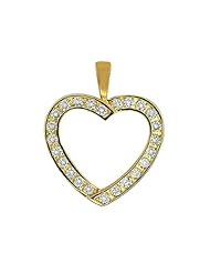 Beautiful 10K Solid Yellow Gold With Cubic Zirconia CZ Open Heart Pendant