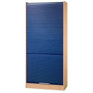 Rollladenschrank von Schrankwandsystem Solid 90 x 40 x 200,4 cm Regal mit 5 Fächer abschließbar Dekor wählbar, Dekor:Buche / Blau