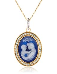 Gold Plated Sterling Silver Cameo, Blue Topaz with Created White Sapphire Pendant Necklace, 18"