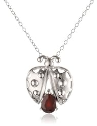 Sterling Silver Garnet Ladybug Pendant Necklace, 18"
