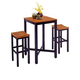 Black/ Oak Bar Table with 2 Stools 